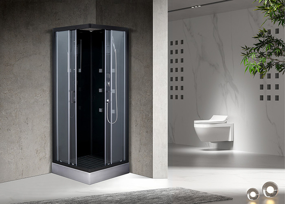 正方形の浴室のシャワーの小屋の灰色のアクリルのABS皿の黒いアルミニウム